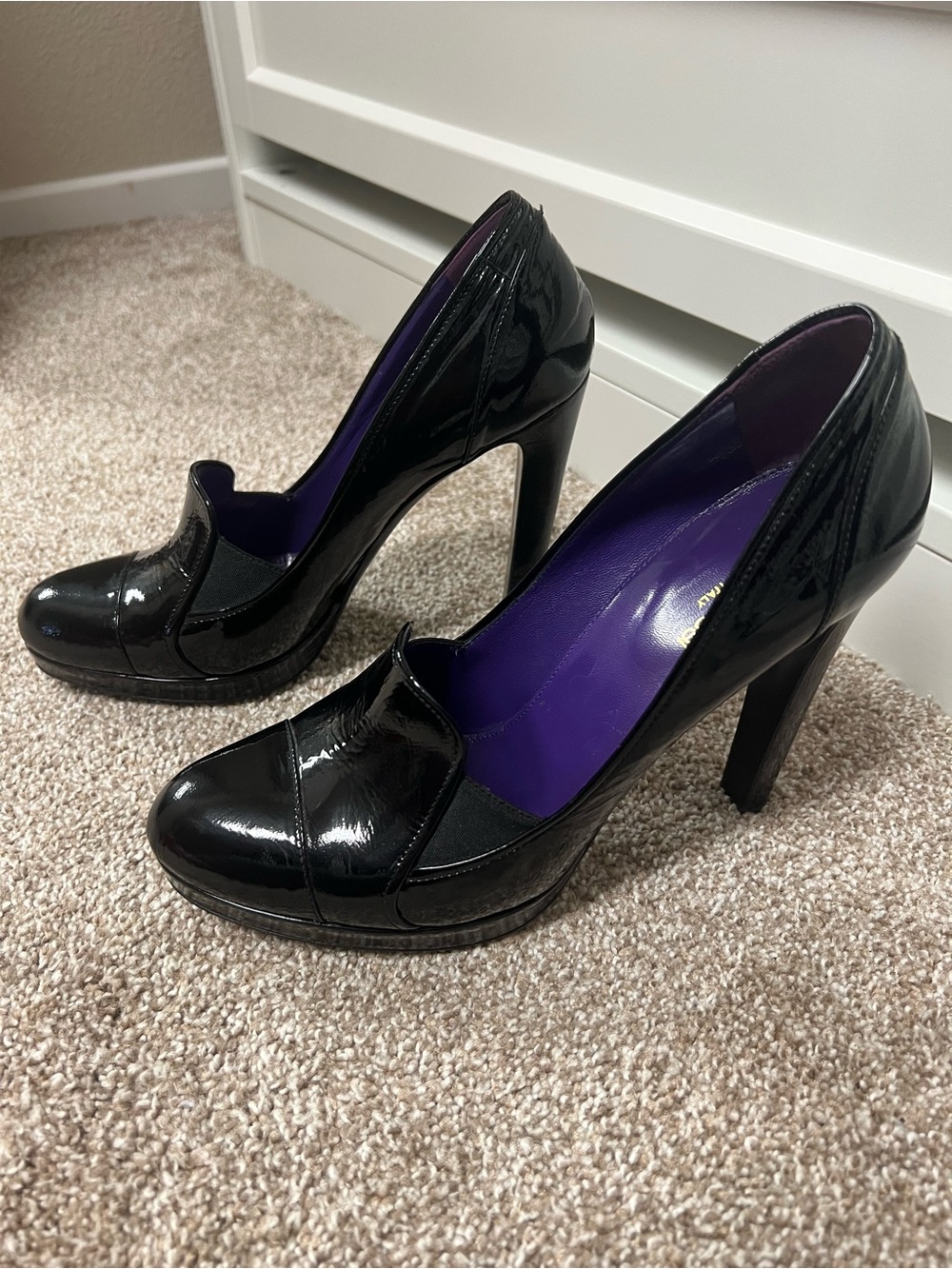 Sergio Rossi Black Patent Leather High Heel Pumps with Purple Insole